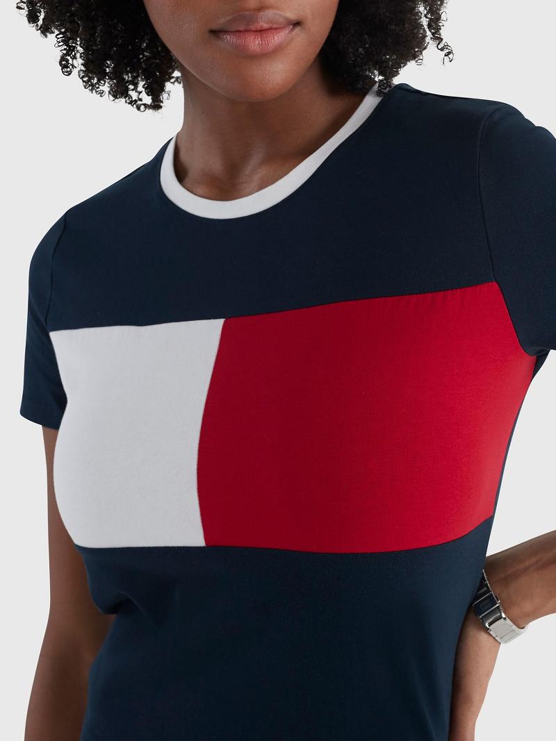 Női Tommy Hilfiger Flag Midi Dresses Sötétkék | HU 87RVD